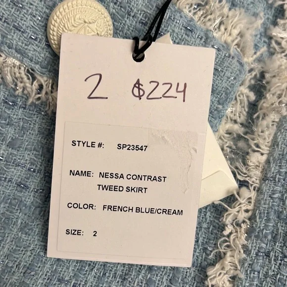 Generation Love Nessa Contrast Tweed Skirt French Blue Cream NWT - Picture 11 of 12